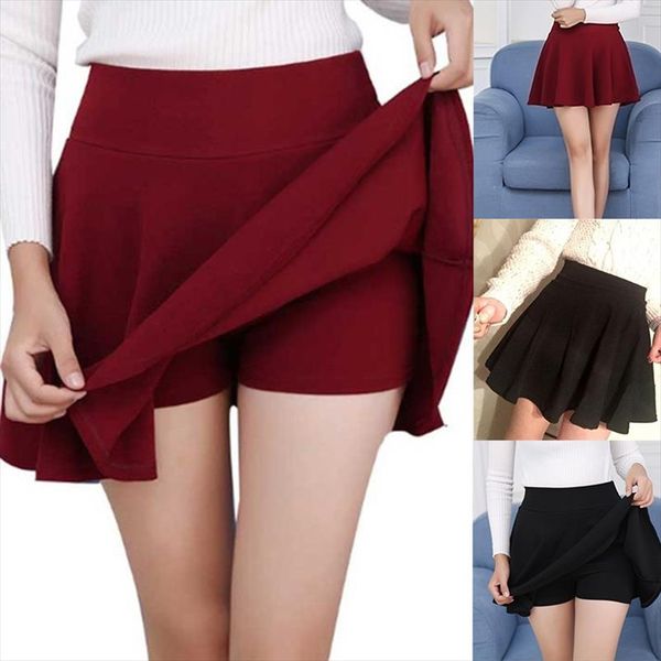 

summer fashion skirt shorts fake two piece split trousers high waist zip solid color skirt womens shorts harajuku, White;black