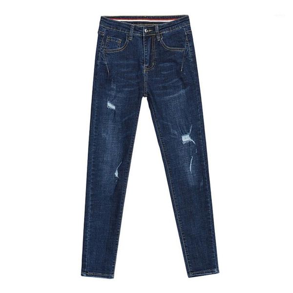 

women's 2020 spring and fall new plus size stretch jeans with slim feet1, Blue