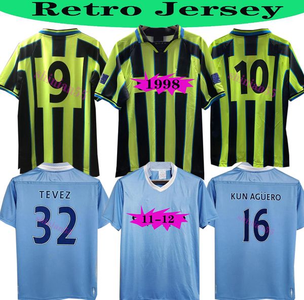 

retro man 98 11 kun agÃ¼ero wembley retro city soccer jersey 12 clough allsopp wright jobson dzeko balotelli classic vintage football shirts, Black;yellow