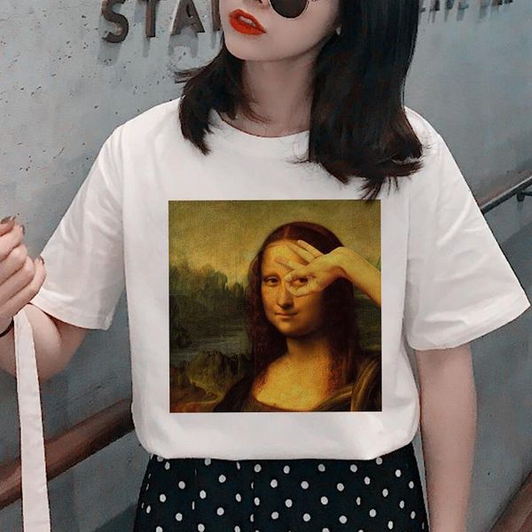 

women t shirt mona lisa van gogh cute female t-shirt aesthetic harajuku tshirt funny ulzzang 90s grunge vintage, White