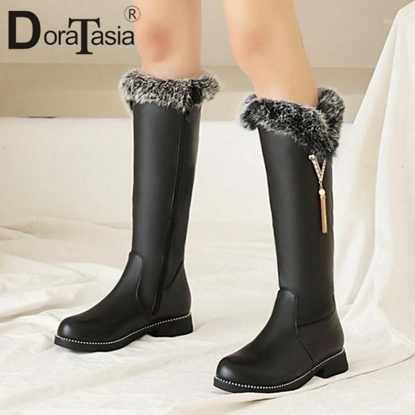 

doratasia new female winter snow boots fashion chunky heels warm fur boots women 2020 party office zip plush shoes woman1, Black