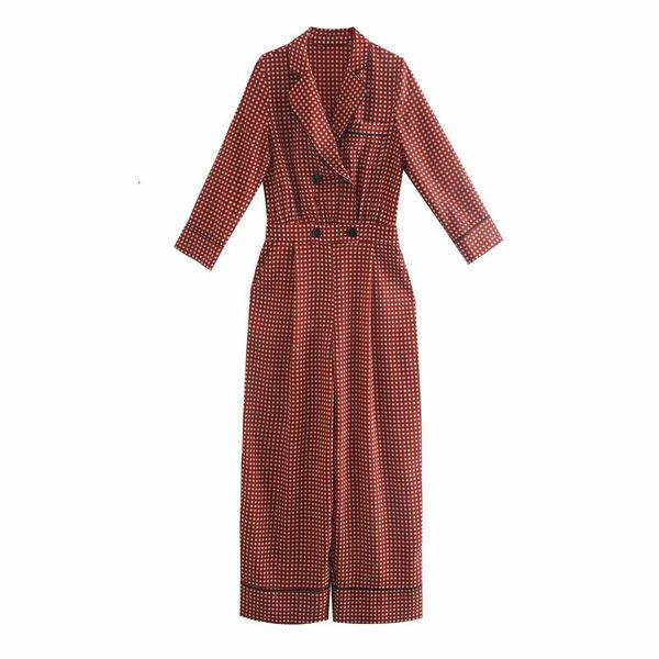 

2021 new autumn printed women lapel collar long sleeve wide leg jumpsuit fashion vintage casual ladies jumpsuits 8dni, Black;white