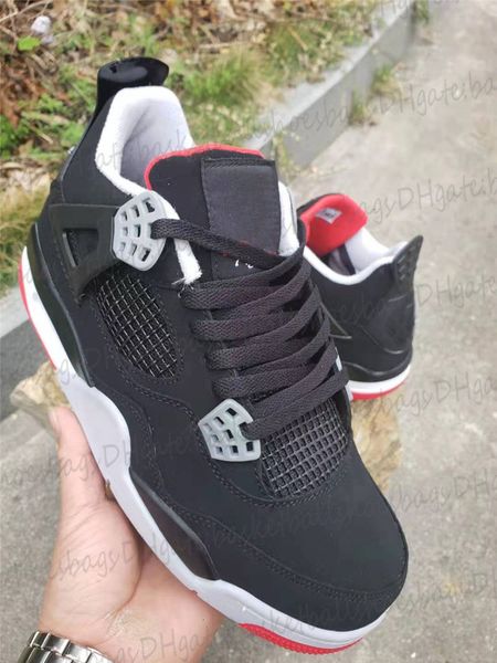 

standard factory original j4 retro black red womans shoes mans sport sneaker basketball sports shoes with socks and boxes