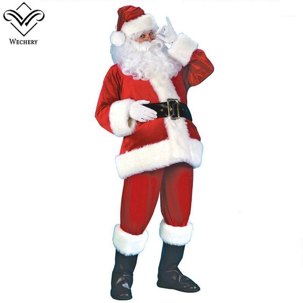 

wechery men women's christmas costume with big beard boots whole set santa claus costumes plus size1, Black;red
