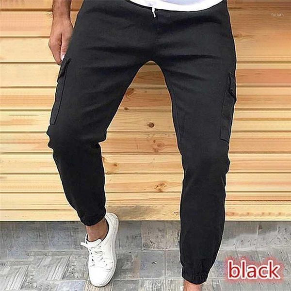 

new men's slim fit urban straight leg ankle banded pants basic daily solid trousers slacks casual pockets jogger cargo pants1, Black