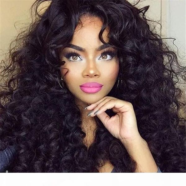 

180 density full lace human hair wigs malaysian hair deep curly glueless full lace wig & lace front wigs for black women, Black;brown