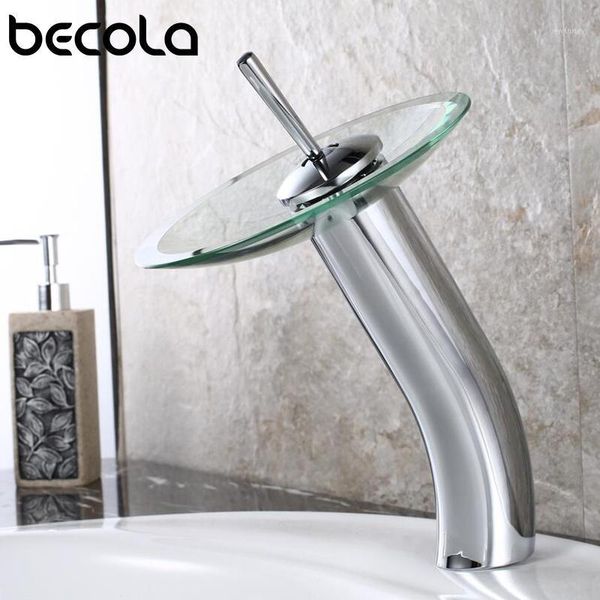 

bathroom sink faucets becola basin faucet waterfall spout chrome finish glass 360 swivel single handle mixer water tap 1