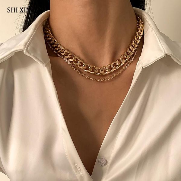 

shixin punk thick link chain necklace for women gold/silver color chunky short choker necklaces colar on the neck jewelry female