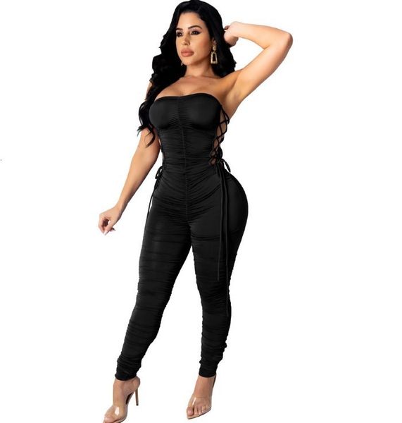 

da 2422b 2021 bra pleated two side strap solid jumpsuit, White;black