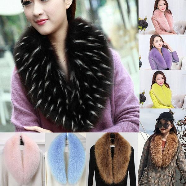 

winter faux fur collar women scarf warm hairy soft shawl hood fur decor for coat jackets multi color female scarves1, Blue;gray