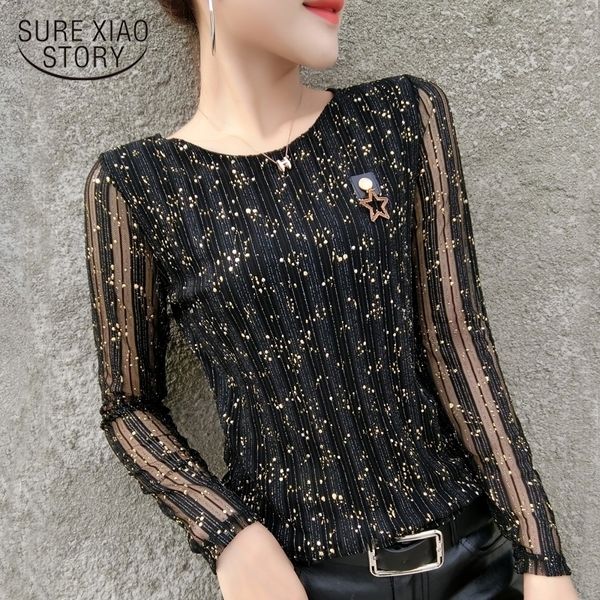

fashion plus size women t shirt long sleeve women shirts hollow striped t-shirt bright silk skinny black women 2312 50 201029, White