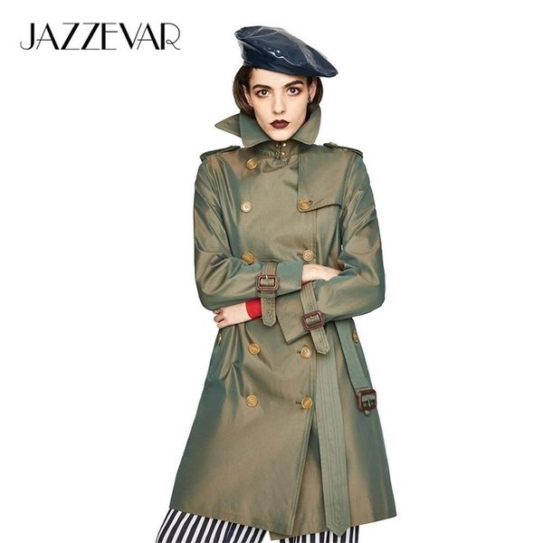 Jazzevar New Women's À Prova D 'Água Algodão Long Clássico Duplo-Breasted The Kensington Heritage Trench Coat Top Quality 201031