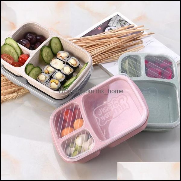 

3 grid wheat st lunch box microwave bento quality health natural student portable food storage tableware drop delivery 2021 other baby feedi