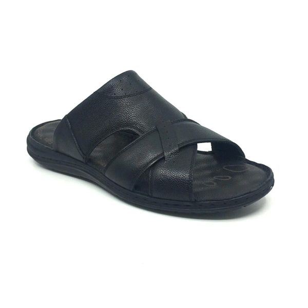 

designer shoes big foot size men slippers %100 leather orthopedic slippers sandals men women genuine leather massag, Black