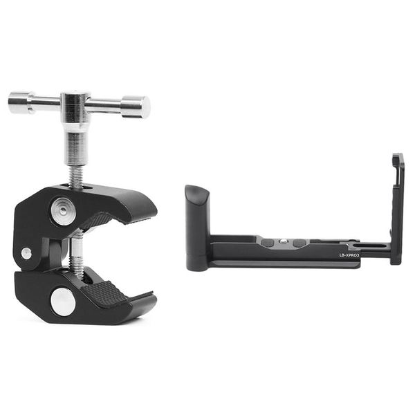 

1 pcs super clamp with 1/4 inch-20 and 3/8 inch-16 thread for cameras & 1 pcs aluminum vertical l bracket tripod