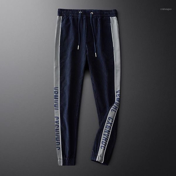 

the new cotton slacks for men are light luxury blue vertical stripes fashion for young men in autumn1, Black