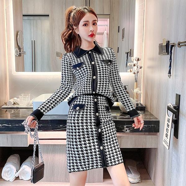 

women's tracksuits install the small fragrance style age-reducing doll collar two-piece skirt western knitting two piece set women, Gray