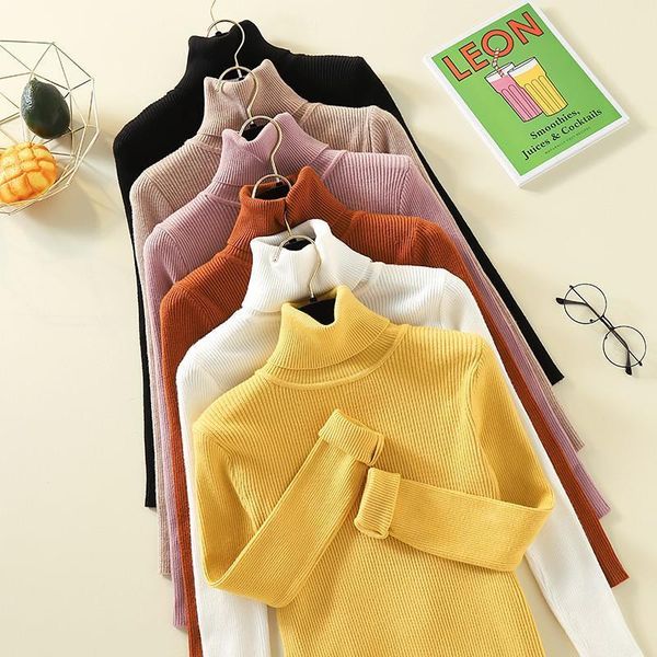 

turtleneck sweater women long sleeve slim solid knitted women pullover sweater 2021 autumn winter jumper ladies pull femme, White;black