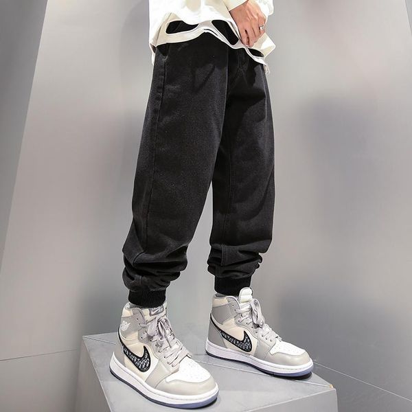 

japanese vintage designer men jeans loose fit black spliced cotton cargo pants fashion streetwear hip hop joggers harem trousers, Blue