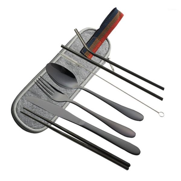 

stainless steel cutlery set portable utensils flatware case straw outdoor1