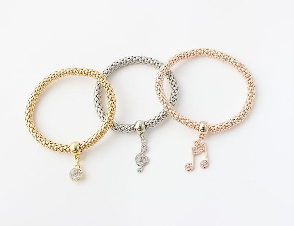 

three-color metal bracelet music symbol hollow bracelet set jewelry for women, Golden;silver