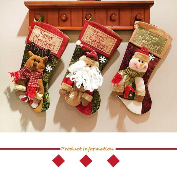 

vintage christmas stocking gift bags for children new year party pendant window hanging ornament santa claus socks home decor