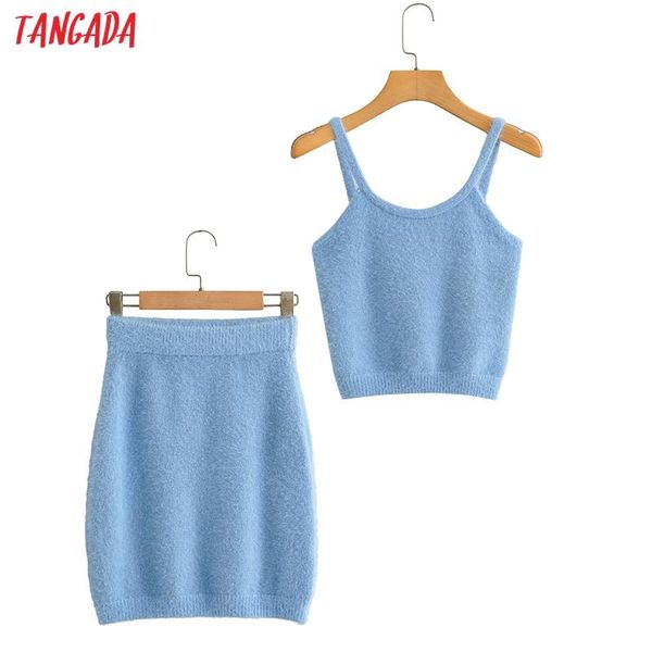 

tangada 2020 women tracksuit sets blue crop skirt suit 2 pieces sets knit skirt set ja516, Gray