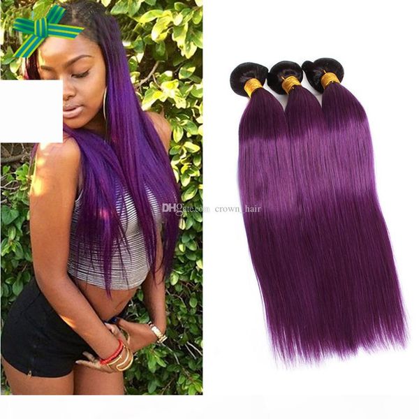 

dark root two tone malaysian human hair bundles #1b purple straight human hair extensions ombre purplr hair weaves double wefted, Black