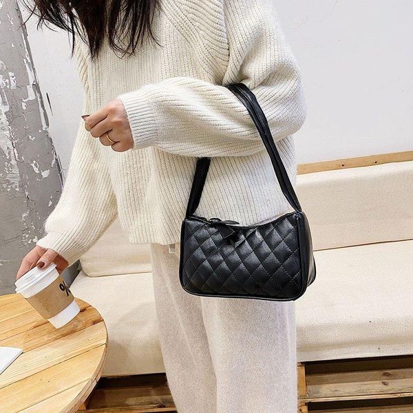 

cross body baguette shaped shoulder bag for women stitched plaid armpit bags pu leather handbag female fashion clutch purse underarm
