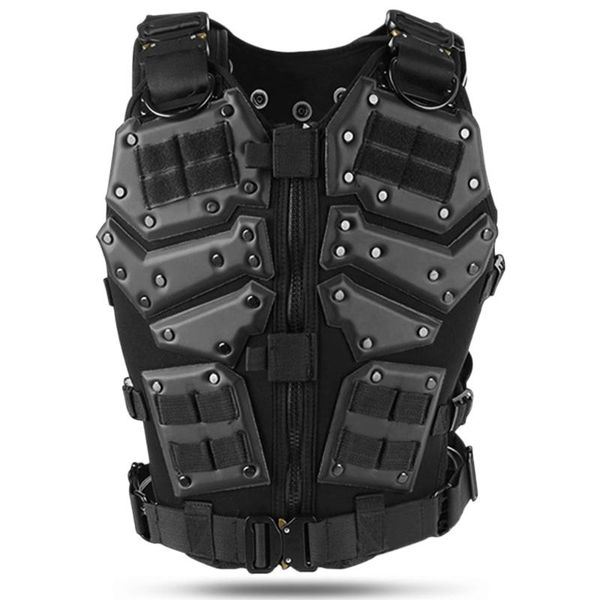 

hunting jackets outdoor molle vest with eva boards men women adjustable load carrier chest protector for hiking camping backpacking, Camo;black