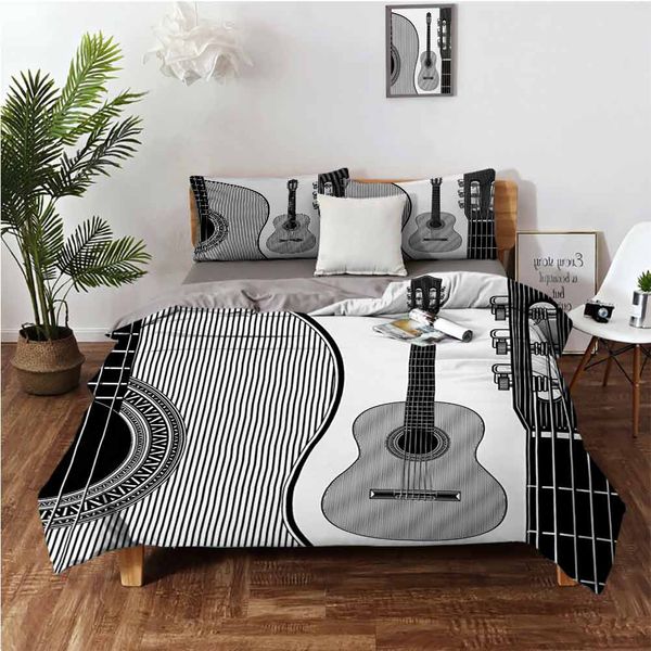 

monochrome design striped acoustic classical instruments folk country music concertbedding 3-piece set