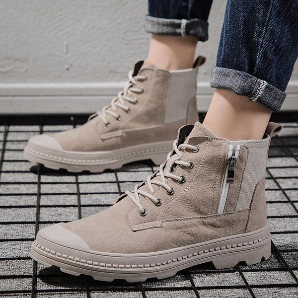

boots fashion men with zipper mens shoes casual bota coturnos masculino high sneakers quality male, Black