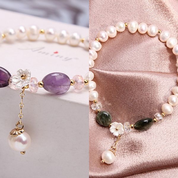 

sweet forest fashion pearl strawberry strawberry braceletnational bracelet crystal bracelet female minority design sense simple and cool win, Golden;silver