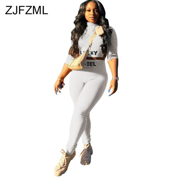 

lucky label embroidery co-ord sets women autumn turtleneck full sleeve crop +high waist elastic leggings fitness outfit c0123, Gray