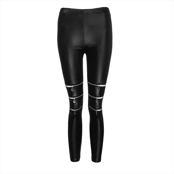 

high elasticity zippers pu leather leggings black skinny long pants leggins women leggings with zipper leginsy damskie lr1