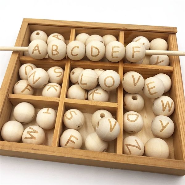

26pcs 18mm round beads alphabet letter beech wooden a-z letters wood spacer beads for baby teether pacifier clip diy jewelry mak y200730