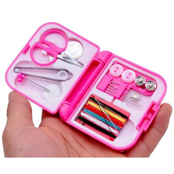 

abs cute portable travel sewing kits box needle threads scissor button thimble sewing tools knitting needles accessories, Black