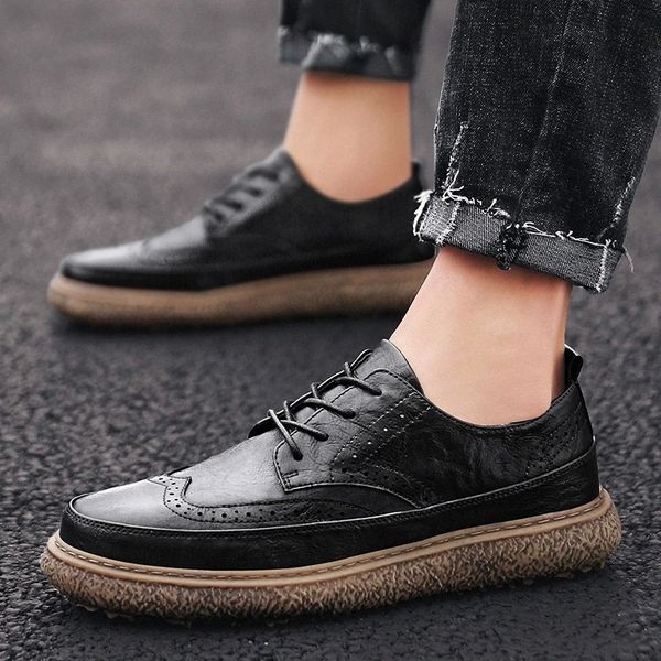 

Lace Up Soft Casual Autumn Outdoor Driving Breathable genuine Leather British Fashion Men Shoes Basic Business Comfy shoes s5 #S65G
