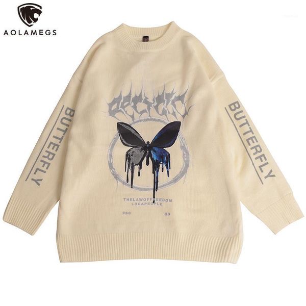 

winter men sweaters casual knittwear gothic sweaters butterfly graffiti print knitted pullover fashion loose streetwear1, White;black