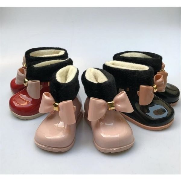 

baby girls rain boots baby kids rain boots warm beauty bow rainboots fashion rubber shoes toddler kids jelly shoes y200104, Black;grey
