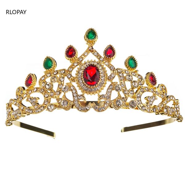 

luxury gold crown for bride wedding rhinestones bridal tiara ethnic metal head accessories women, Golden;silver
