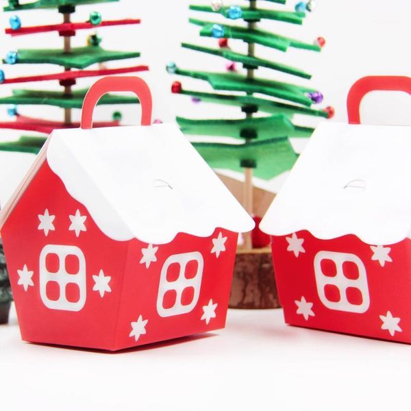 

1set christmas house shape candy box xmas gift bag diy white red snow cookie packaging home party decoration merry christmas1