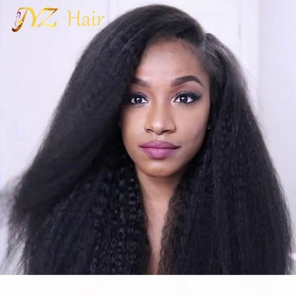 

jyz peruvian glueless kinky straight full lace wig for black women 130 density lace front wig elastic net with combs, Black;brown