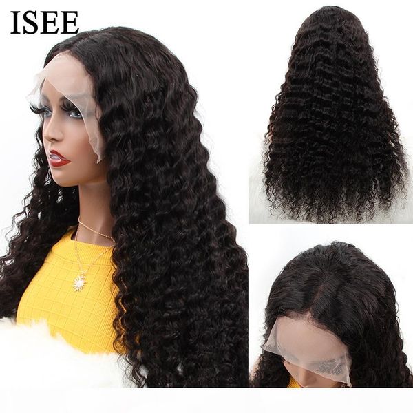 

deep wave human hair wigs for women remy 150% 180% density malaysian isee hair wigs loose deep wave lace front human hair wigs, Black