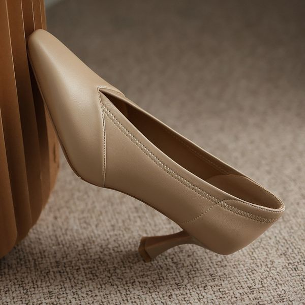 

2021 to toe feminine black apricot genuine spring leather shoes v5vx