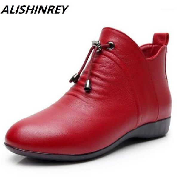 

boots alishinrey fashion women autumn genuine leather ankle 2021 winter warm fur plush shoes big size 431, Black