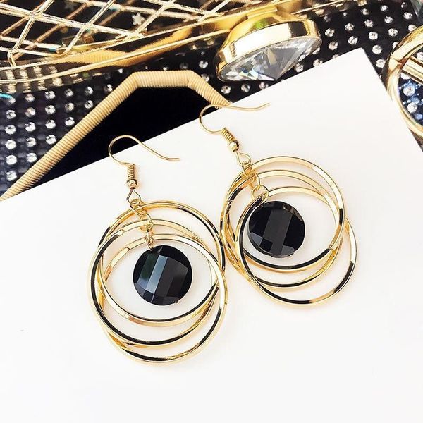 

earrings trendy woman dangle unusual korean designer jewelry tassel love fashion s925 silver needle three ring big hoop earrings