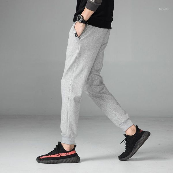 

men's trousers, casual pants, spring and autumn new solid color trousers, korean version of small feet sports ninth cargo men1, Black