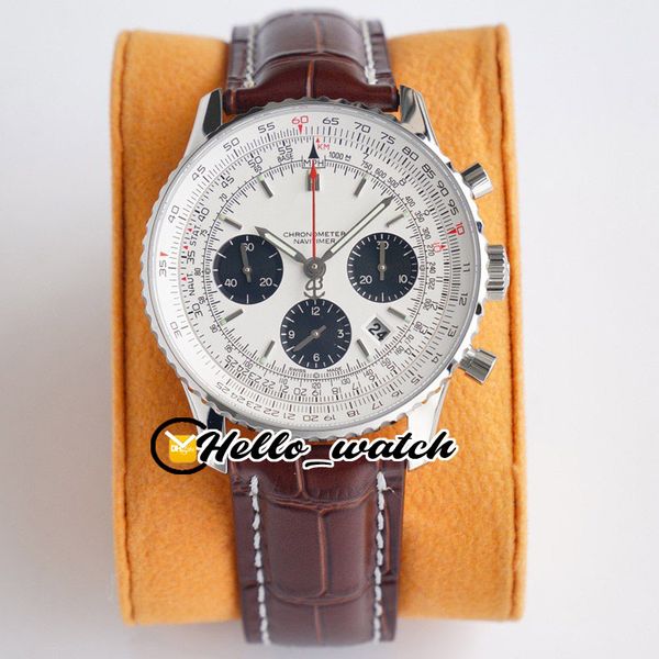 

new b01 ab0121211g1p1 white steel case black brown watch dial subdial mens chronograph automatic eta7750 satch leather hello_wa dusm, Slivery;brown