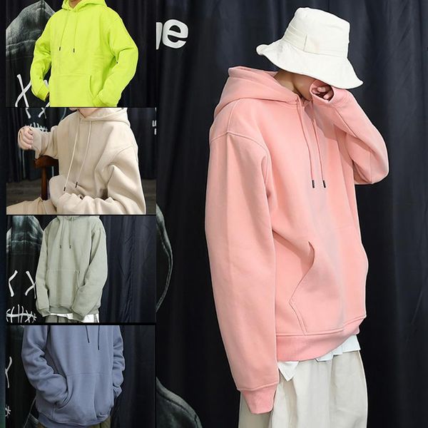 

nice autumn and winter thick european and american style retro loose solid color hooded pullover harajuku streetwear, Black